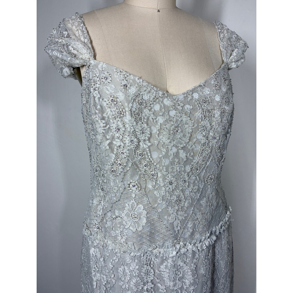 Badgley Mischka Beaded Lace Cap‎ Sleeve Wedding Gown Evening Dress 8 Bridal - Picture 2 of 16